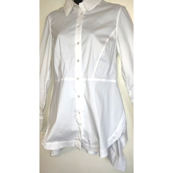 Per Se By Carlisle White Blouse Womens 6 Hi Low Crisp Stretch Asymmetrical - Picture 2 of 16